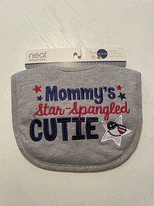 NWT Neat Solution Baby Bib Mommys Star Spangled Cutie Gray Embroidered 4th July - Picture 1 of 6