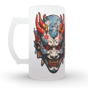 Hannya Demon Mask - Glass Beer Stein Set, Japanese Vengeful Spirit, Evil Gothic - Picture 1 of 5