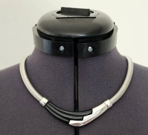 VTG 1980s Napier Modernist Geometric Silver Tone Black Lucite Collar Necklace - Picture 1 of 11