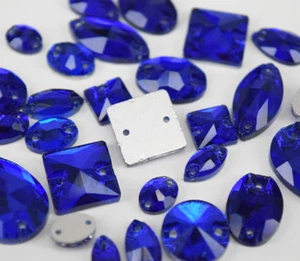 Formas Mixtas Tamaños Azul Zafiro Coser Estrás Plano Cristal Vidrio - Imagen 1 de 5