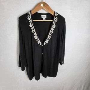 Bob Mackie Damen Strickjacke mit Knopfleiste Größe 3X schwarz Perlen Langarm - Bild 1 von 10