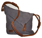 TOM CLOVERS Gray Canvas & Cedar Tan Leather Crossbody Shoulder Bag