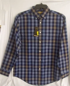 New Men's Roundtree & Yorke Gold Label Shirt Long Sleeve Size L Blue Plaid - Picture 1 of 1