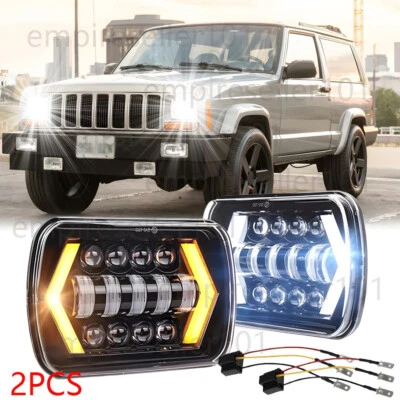 Pair 7x6" 5x7" Rectangle LED Hi-Lo Beam Headlights for Jeep Cherokee XJ YJ Truck - Image 1 of 4