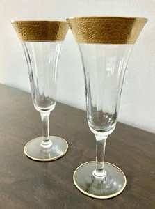 RAR Tiffin (?) Morgantown SAMARKAND Gold verkrustete Optik Parfaitflöten - PAAR - Bild 1 von 6