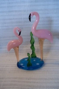 2 FENICOTTERI ROSA IN VETRO SU BASE IN VETRO - Foto 1 di 1