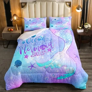 Feelyou Mermaid Bedding Set Girls Purple Blue Mermaid Scale Comforter for Kid... - Picture 1 of 4