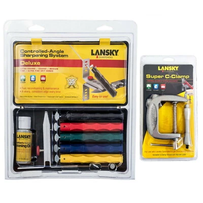 Lansky Deluxe Knife Sharpening System 5 Hone Stone Sharpener LKCLX & C-Clamp - Image 1 of 4