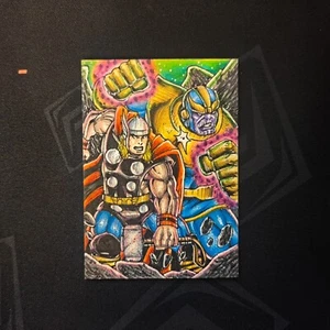 2024 Finding Unicorn Marvel Universe Thunder THOR THANOS Sketch Card 1 of 1 - Picture 1 of 2