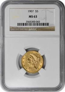 1907 $5 Gold Liberty Head MS63 NGC - Picture 1 of 2