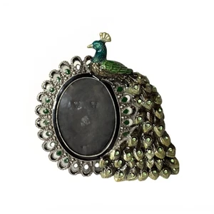 Pier 1 Imports Peacock Enamel Oval Frame 2.5" x 3.5" Fancy Jeweled Metal - Picture 1 of 9