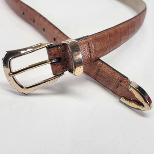 Ledergürtel mit Kaiman-Print 32 34 geprägt vollnarbig hellbraun BP34051 Vintage - Bild 1 von 15