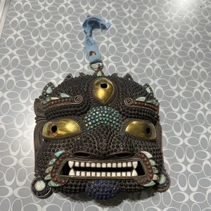 Seltene Repoussé Newari Mahakala Bhairava Nepali Tibet handgehämmerte Kupfermaske - Bild 1 von 15