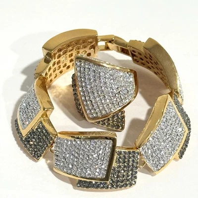 HSN Akkad 水钻水晶金色声明厚手链和戒指 尺寸 11 — 第 1/4 张图片