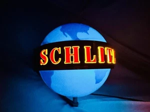Vintage 60s Schlitz Beer Rotating Wall Mounted Motion Lighted Blue Globe WORKING - Picture 1 of 16