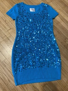 Justice Girl 14 Blue Short Sleeve Sequin Sweater Dress - Picture 1 of 6