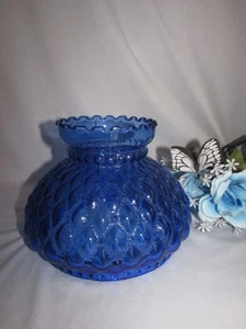 VINTAGE FENTON BLAU GLAS DIAMANT GESTEPPT HURRICANE ERSATZSCHIRM 6 7/8" FITTER - Bild 1 von 4