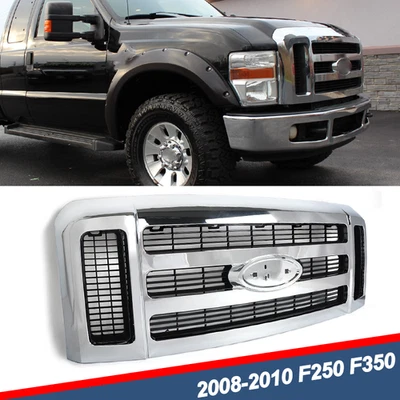 For 2008-2010 Ford F250 F350 F-450 F-550 Super Duty Chrome Grille Black Insert - Image 1 of 4