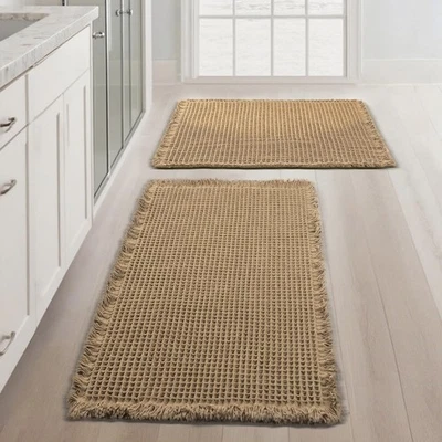 Juego de 2 alfombras de baño Waffle, alfombras de baño boho súper absorbentes, ducha antideslizante... Foto 1 de 4