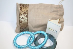 Juego de 3 brazaletes brazaletes Novica Sky Over Sikkim nuevo en bolsa de regalo con folleto - Imagen 1 de 5