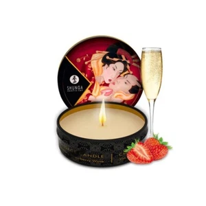 Shunga Erotic Art Mini Massage OilCandle Tin- Sparkling Strawberry Wine 1oz, New - Picture 1 of 4