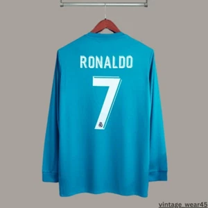 Ronaldo #7 Real Madrid Jersey 2017-2018 UEF A Retro Long Sleeve Blue Size M - Picture 1 of 7