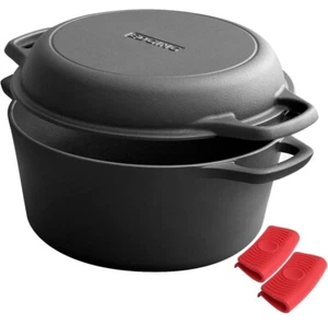 2-in-1 Pre-Seasoned Cast Iron Dutch Oven Pot 5 qt with Skillet Lid Cooking Pan - Picture 1 of 11