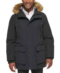 Club Room Parka with a Faux Fur-Hood Jacket Men's M Black Long Sleeve Zip/Snap - Picture 1 of 17