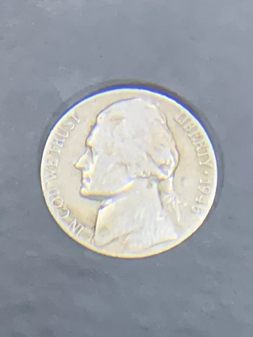 1946 P Jefferson Nickel 5 cents five = Free shipping Cover