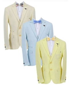 Boys Blazer  Linen Tailored Fit Communion Smart Casual Wedding Birthday - Picture 1 of 17