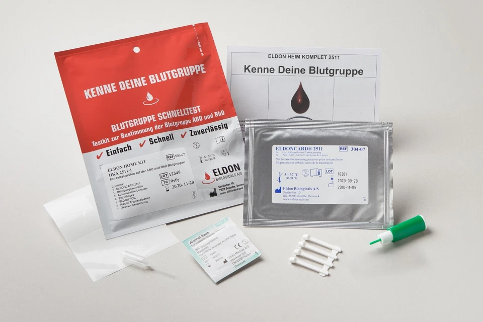 Blutgruppe Schnelltest AB0 und RHD Eldon Card Home-Kit HKA 2511-1 Selbsttest - Bild 1 von 1