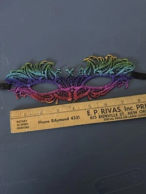 Lace Eye Mask Rainbow Mardi Gras Cosplay Sexy Costume Ties - Image 1 of 2