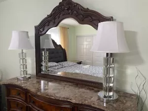 Queen Bedroom Set - Bed Frame, Dresser With Mirror And 2 Bed Side Tables - Picture 1 of 8