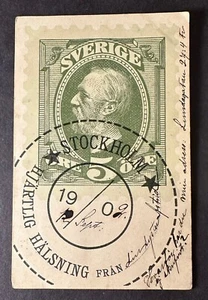 SVEZIA 1900 FRANCOBOLLO USATO SU FRANCOBOLLI FRANCOBOLLI CARTOLINA NON GOFFRATA P19535 - Foto 1 di 2