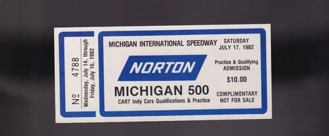 1982 Michigan Speedway-Qualifying Ticket-RICK MEARS WINS POLE-MICHIGAN 500 Cover