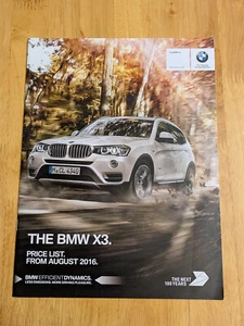 BMW X3 2016 Price List Brochure - Picture 1 of 1