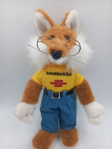 Schwäbisch Hall Fuchs Plüschtier mit Brille biegsam Werbefigur ca 32 cm Retro - Bild 1 von 6