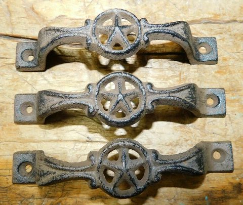 3 Large Cast Iron Antique Style STAR Barn Handle Gate Pull Shed Door Handles Cover