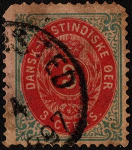 Danish West Indies Stamp Scott # 6e - 3 Cents Gray Blue & Carmine Thick Paper - Picture 1 of 1