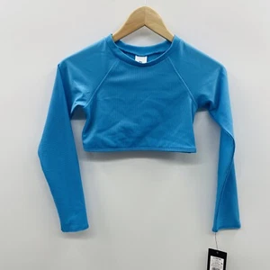 Art Class Girls Large 10/12 Cyber Long Sleeve Swim Top in Blue Turquoise 1194 - Picture 1 of 6
