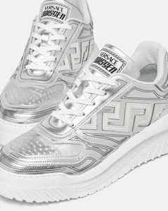 Versace - Silver and White Metallic Rreca Odissea Shoes Size 440 - Picture 1 of 9