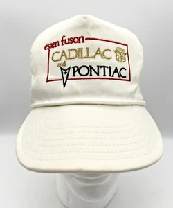 Vintage Pontiac Cadillac Esten Fuson Dealership White Mesh Strapback Hat Cap USA - Picture 1 of 6