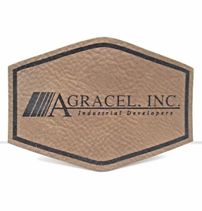Parche de imitación de cuero Agracel Inc logotipo de desarrolladores industriales marrón negro coser - Imagen 1 de 6
