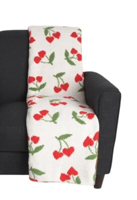 Envogue Cherry Cozy Knit Throw Blanket Cherry Hearts Valentine's Day Viral - NEW - Image 1 of 4