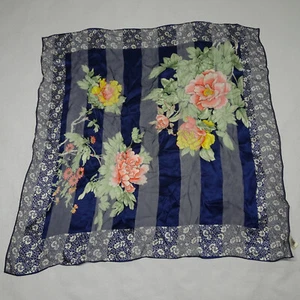 Bill Blass VTG Floral Striped Print 100% Silk Square Scarf Pattern - Picture 1 of 6