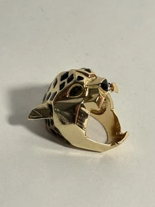 epic Cocktail Panther Ring peridot eyes onyx pattern Yellow Gold Plated - Picture 1 of 7