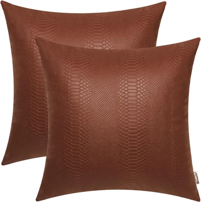 Almohadas de cuero marrón claro 16 X 16 pulgadas - Fundas de almohada de cuero de serpiente P Foto 1 de 4