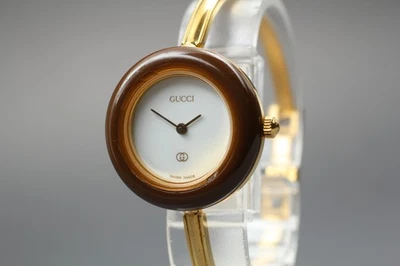 [Exc+5] Reloj de cuarzo vintage GUCCI 1100-L bisel de cambio dorado marrón bisel para mujer Foto 1 de 4
