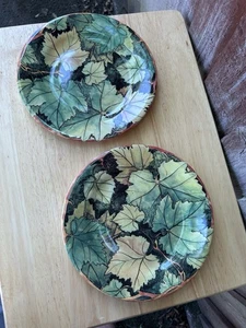 2x Gien Feuillage Creation DL 6.5" Canape Plates France Leaves Vine - Picture 1 of 5