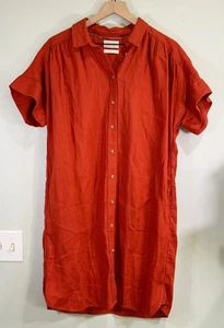 J.Crew Women’s Linen Button Front Shirt Dress Red Orange Relaxed Fit Size M - Picture 1 of 7